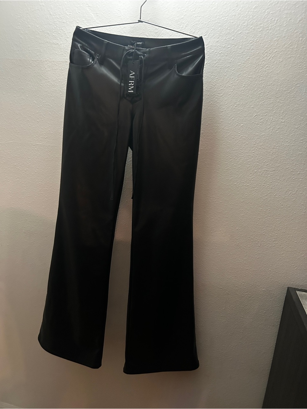 AFRM Black Faux Leather Pants with Drawstring Detail - Picture 8 of 8